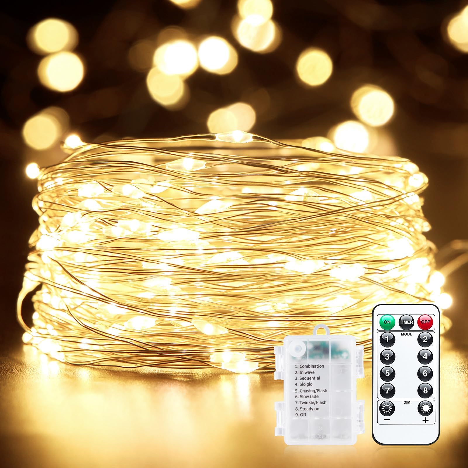 Minetom Fairy Lights Battery Operated with Remote, 33Ft 100 LED Waterproof String Lights Indoor Outdoor, Starry Twinkle Light for Christmas Home Bedroom Wedding DIY Centerpiece Decor