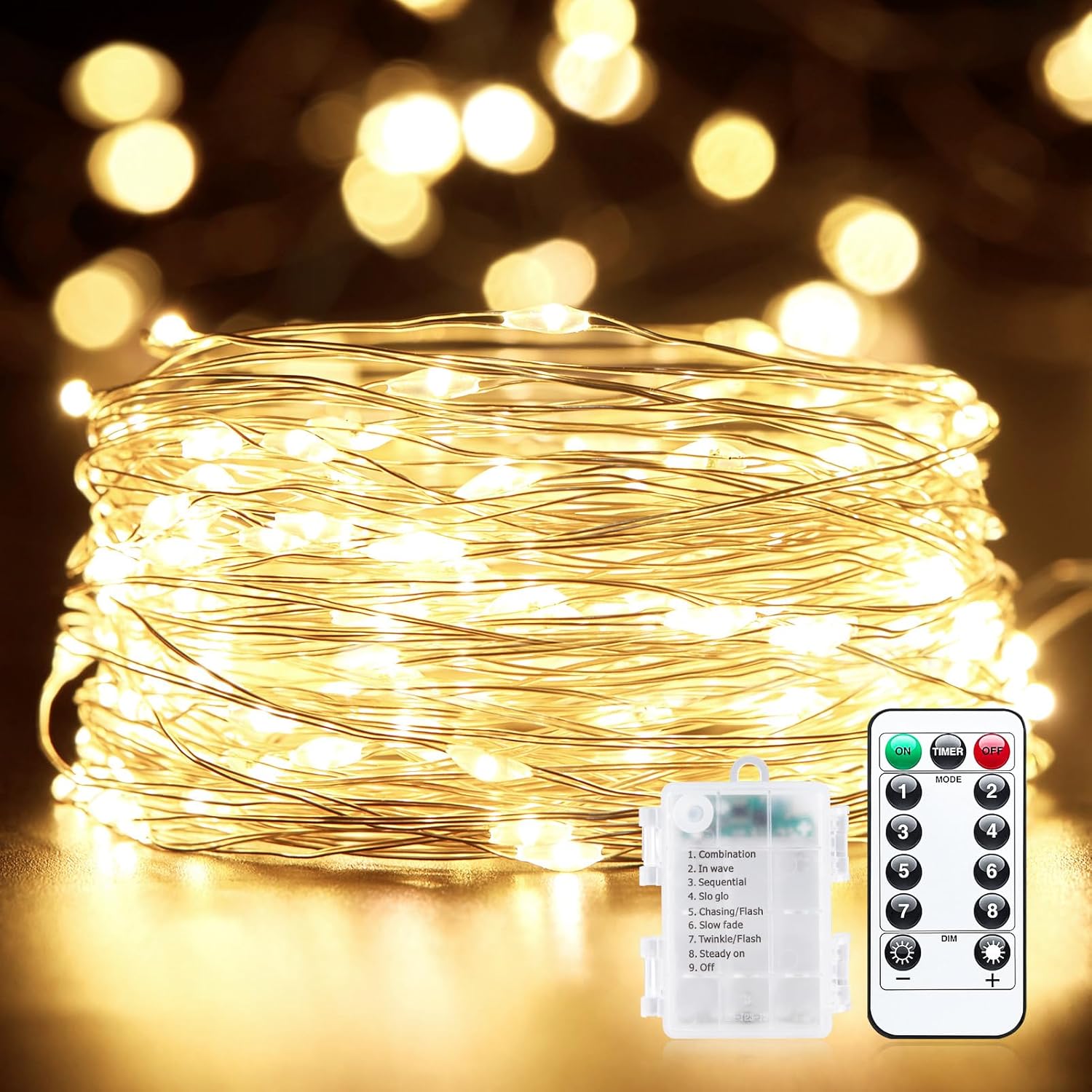 Minetom Battery-Operated Fairy Lights with Remote Control, 33ft 100 LED Waterproof String Lights for Indoor and Outdoor Use, Starry Twinkle Lights Perfect for Christmas, Home,...