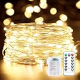 Fairy Lights Battery Operated with Remote, 33Ft 100 LED Waterproof String Lights Indoor Outdoor, Starry Twinkle Light for Christmas Home Bedroom Wedding DIY Centerpiece Decor