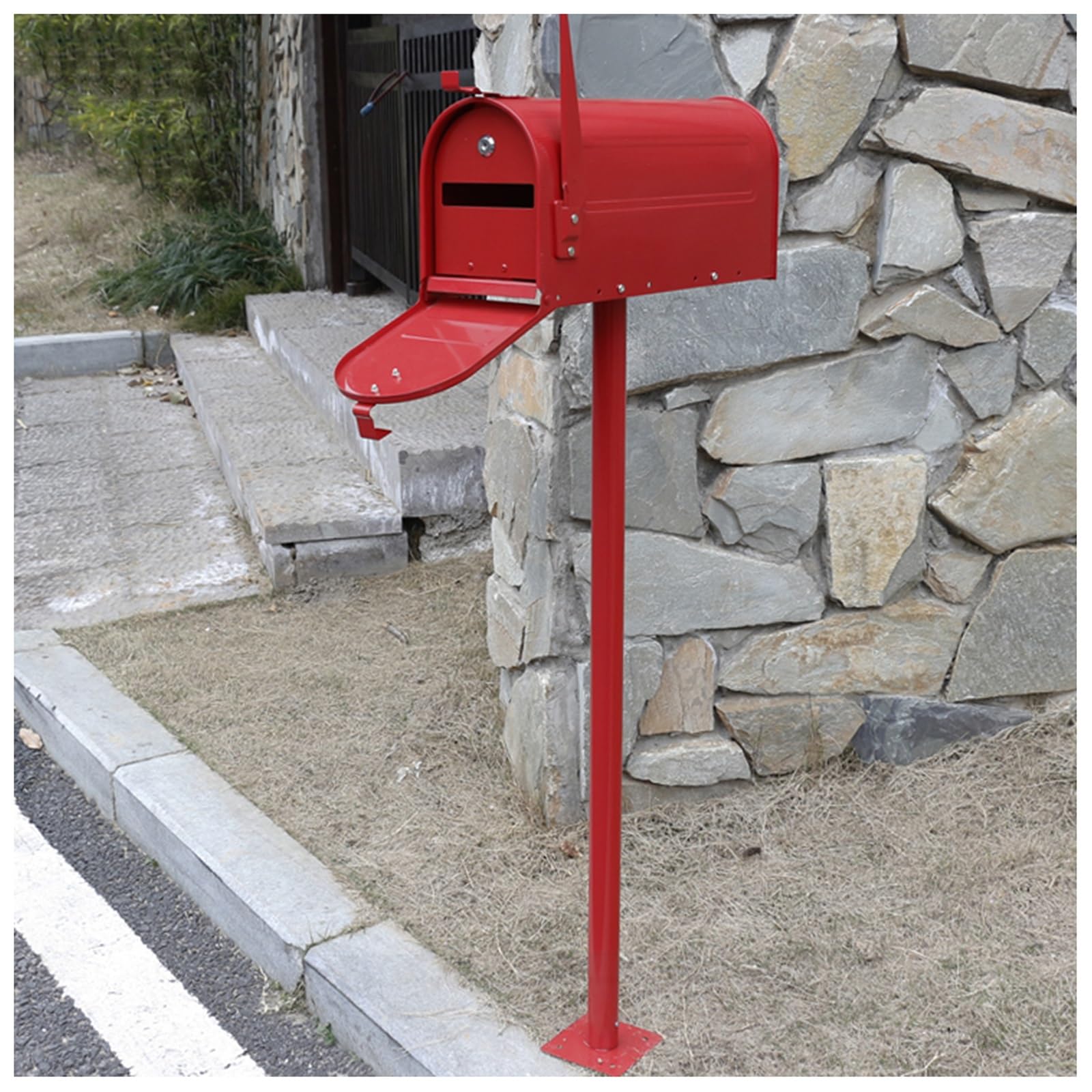 NQNFWCRJ American Outdoor Tall Mailbox Floor Standing All-Weather Letter Storage Boxes Galvanized Steel Pillar Mailboxes for Villa Garden Lawn