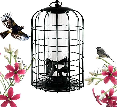Miniatura 7 de Nature's Rhythm Jaula de comedero para pájaros colgantes al aire libre, tubo de PC, a prueba de ardillas, comedero de aves silvestres con protector