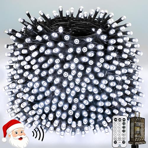 Miniatura 14 de Luces de Navidad controladas por voz con control remoto, cadena de 300 luces LED de 99 pies para interiores y exteriores con 12 modos, 3 Blanco