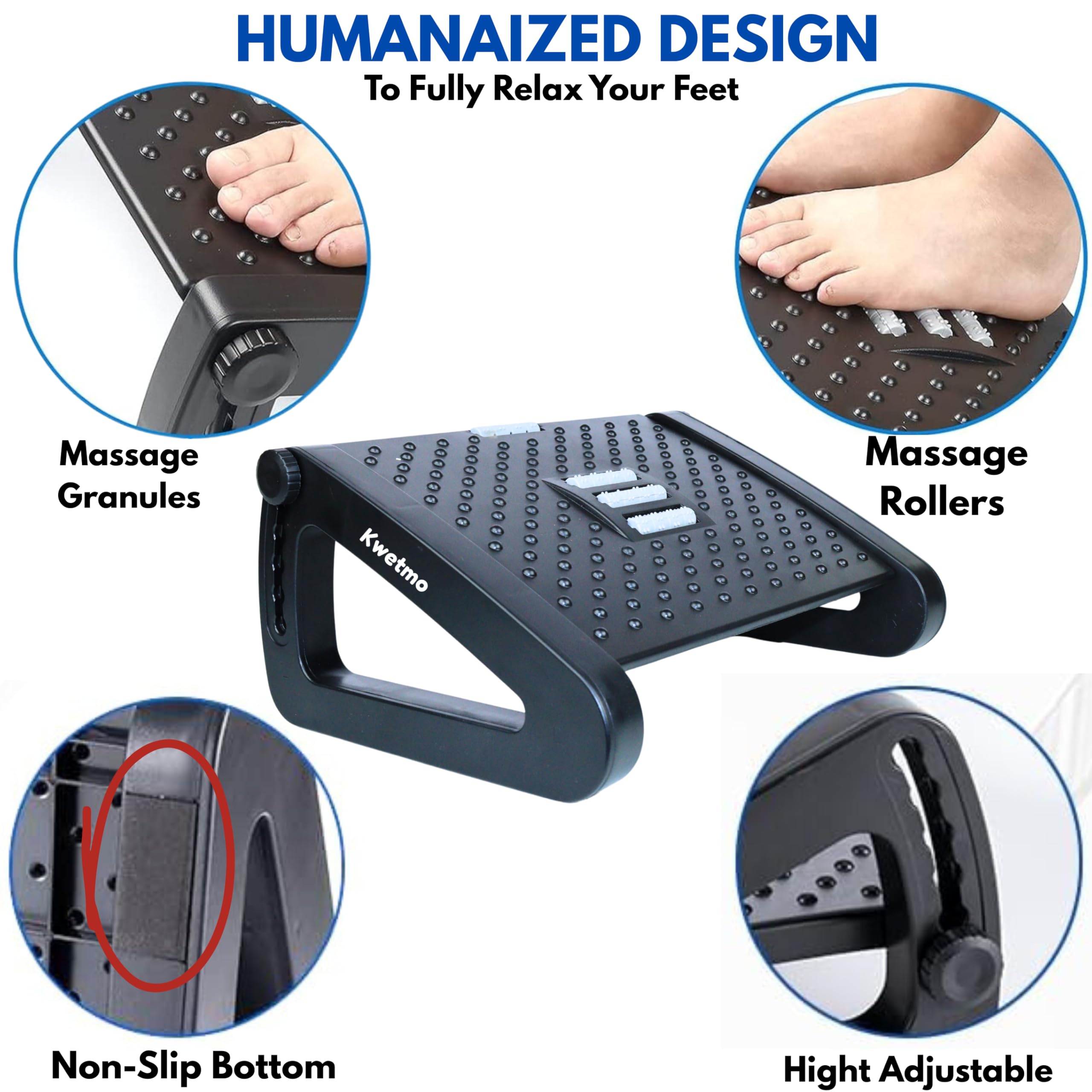 Zeugma foot rest under table-Heights Adjustable footrest for chair sofa Under Desk Table Office home accessories with Foot Massage Roller small stool for Leg Rest support (BLACK TRANGLE NEW) 2