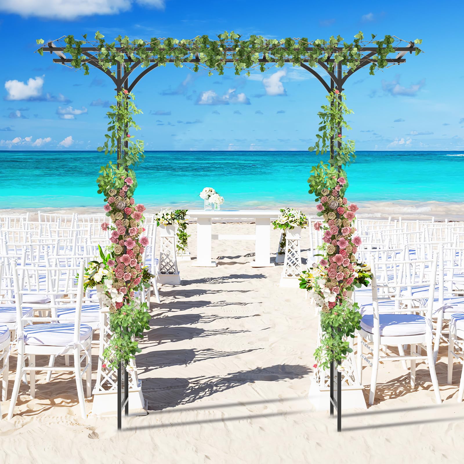 HOMASIS Arco da Giardino in Metallo, Graticcio Decorativo per Piante Rampicanti, Rose e Viti, Arco Metallico per Esterno, Giardino, Prato e Cerimonie di Matrimonio, 200 x 52 x 206 cm, Nero