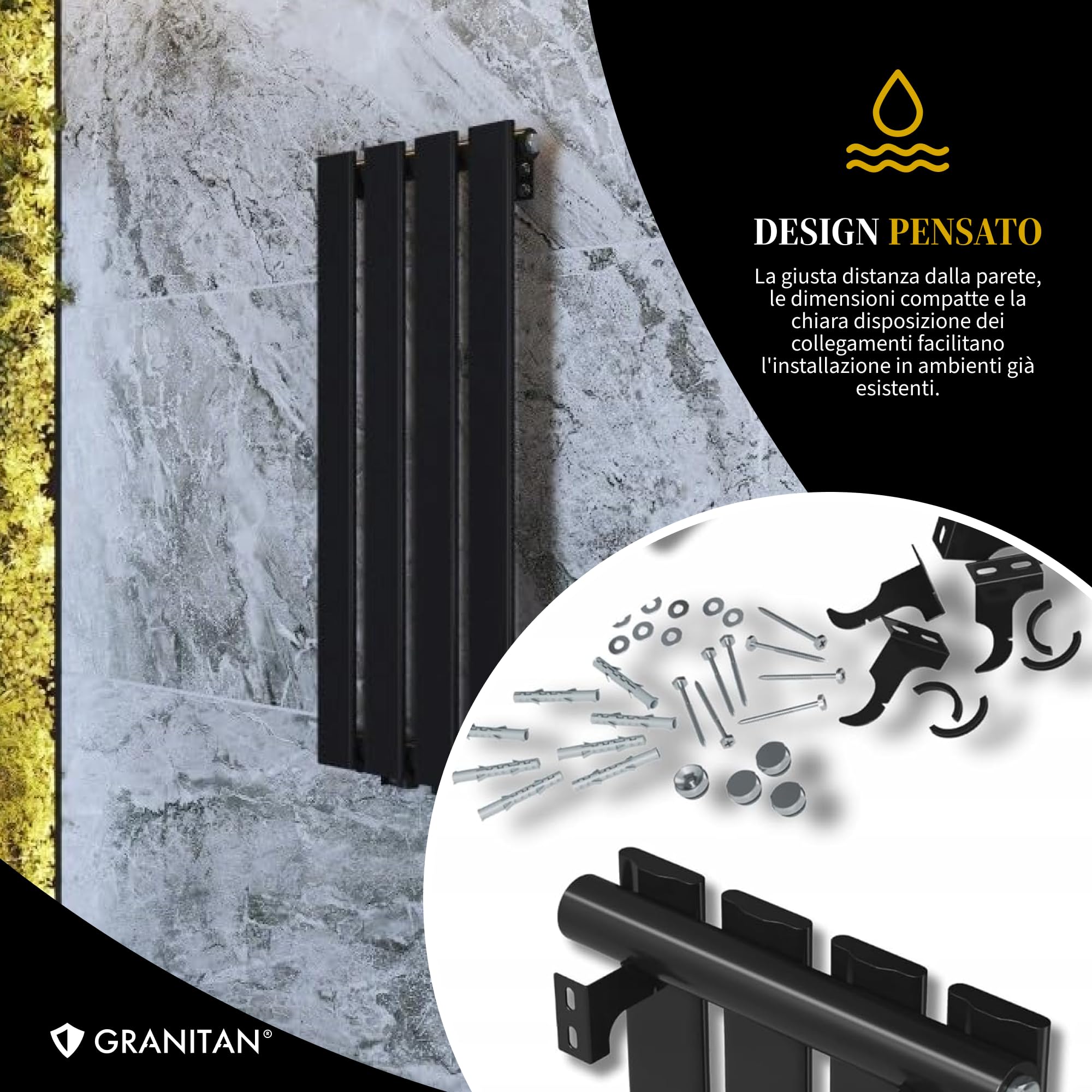 Granitan Termoarredo Bagno 1100x296 cm - 368W - Termo Arredo da Bagno - Termoarredo Idraulico - Termosifone da Parete - Bianco