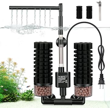 hygger Electric Aquarium Sponge Filter, 5W Quiet Fish Tank Filter Pump with 2 Spare Sponge & Bio Media Balls, Adjustable Outlet Venturi & Rain ModeL for 29-55 Gal Fish Tank