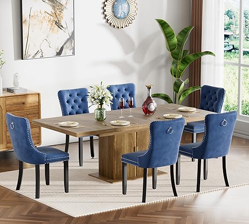 Miniatura 57 de Juego de mesa de comedor extensible para 8, mesa de comedor expandible de 78.74 pulgadas con 8 sillas tapizadas acolchadas amarillas, mesa grande