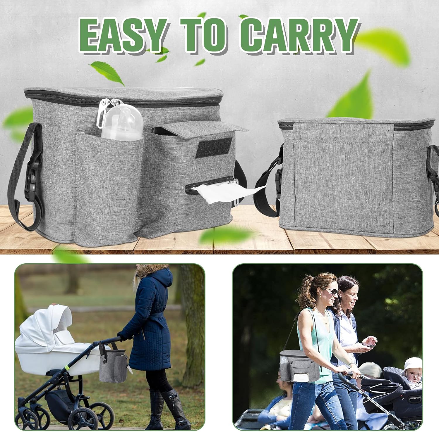Baby Stroller Organizer Bag,Large Capacity For Buggy Organiser Pram Bag，Stroller Organizer With Cup Holder : Baby
