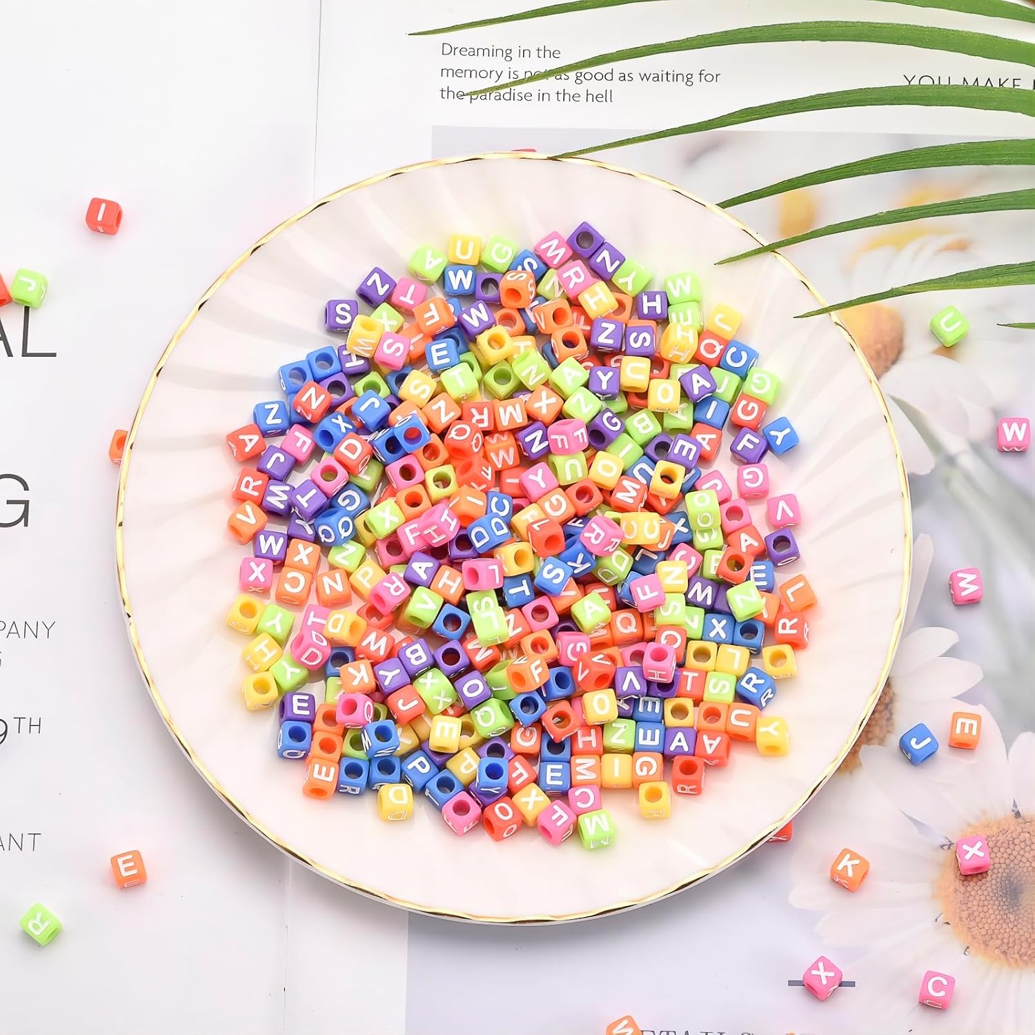 800Pcs Colorful and White Square Letter Pony Beads A-Z, 6X6mm Acrylic Cube Alphabet Beads for DIY Craft Making - Image 2