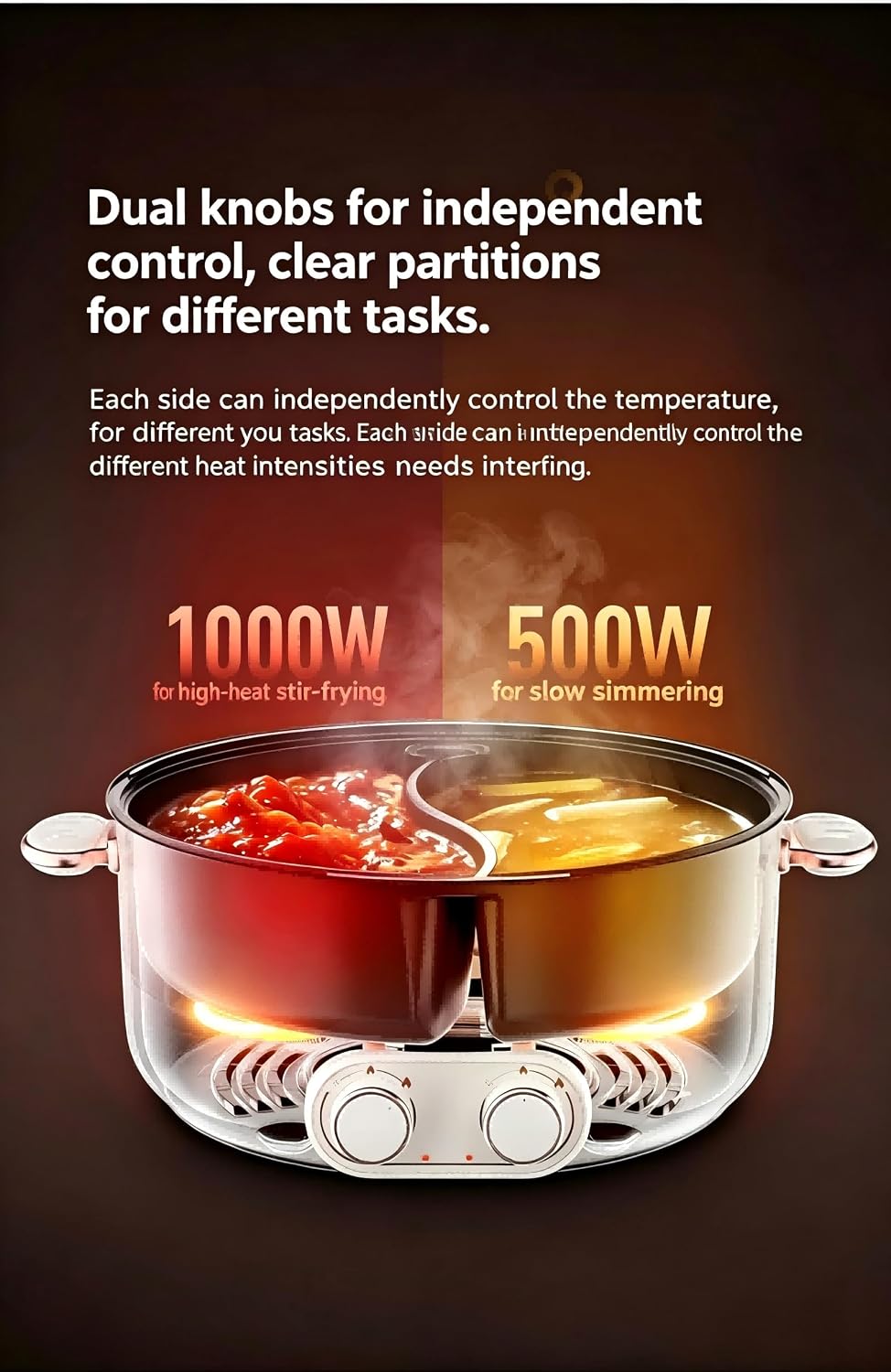 110V Multi-Functional Dual-Partition Electric Hot Pot, 6-Liter | Independent Temperature Control, 2000W, Non-Stick, Large Capacity Electric Stew Pot, For Party, Family and Friend Gathering