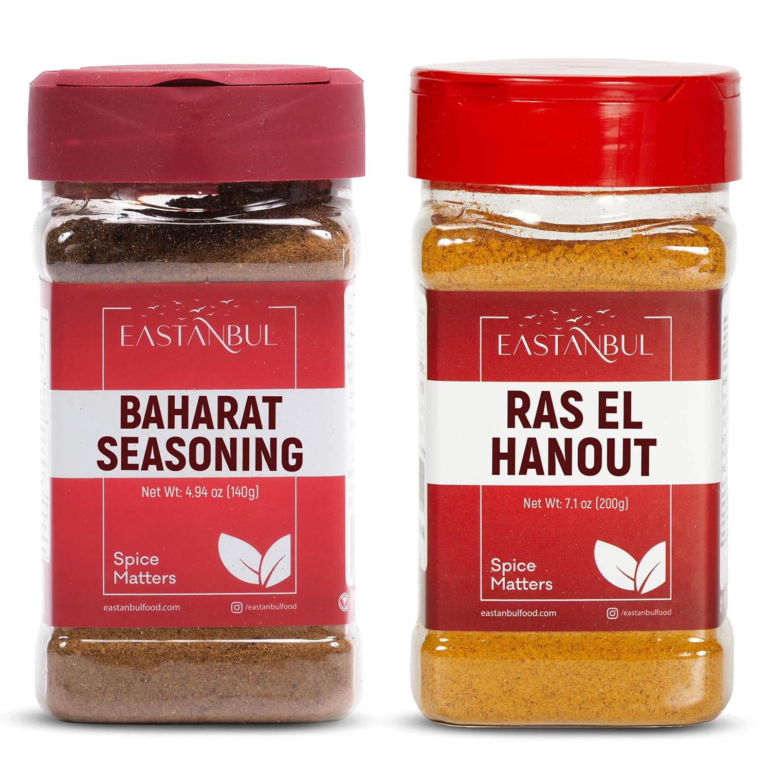 Eastanbul Middle Eastern & North African Spice Duo – Baharat Spice Blend (4.94oz) & Ras El Hanout (7.1oz) – Authentic Seasonings for Turkish, Moroccan, & Mediterranean Dishes, No MSG, No Fillers