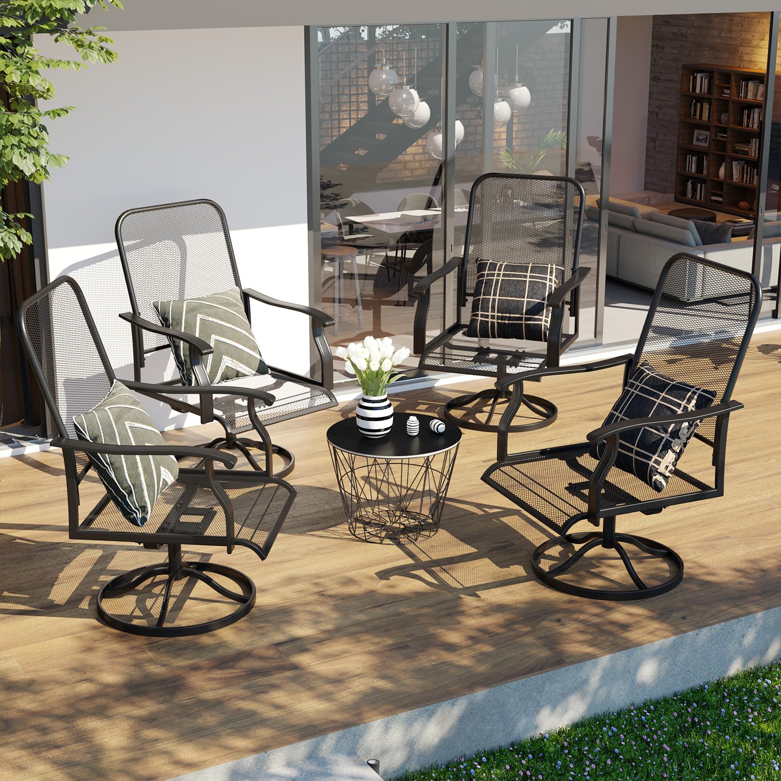 U-MAX 360° Patio Swivel Chairs Set of 4, High-Back All-Weather Outdoor Seating with 15° Rocking Function, E-Coated Metal Frame Swivel Rocker Patio