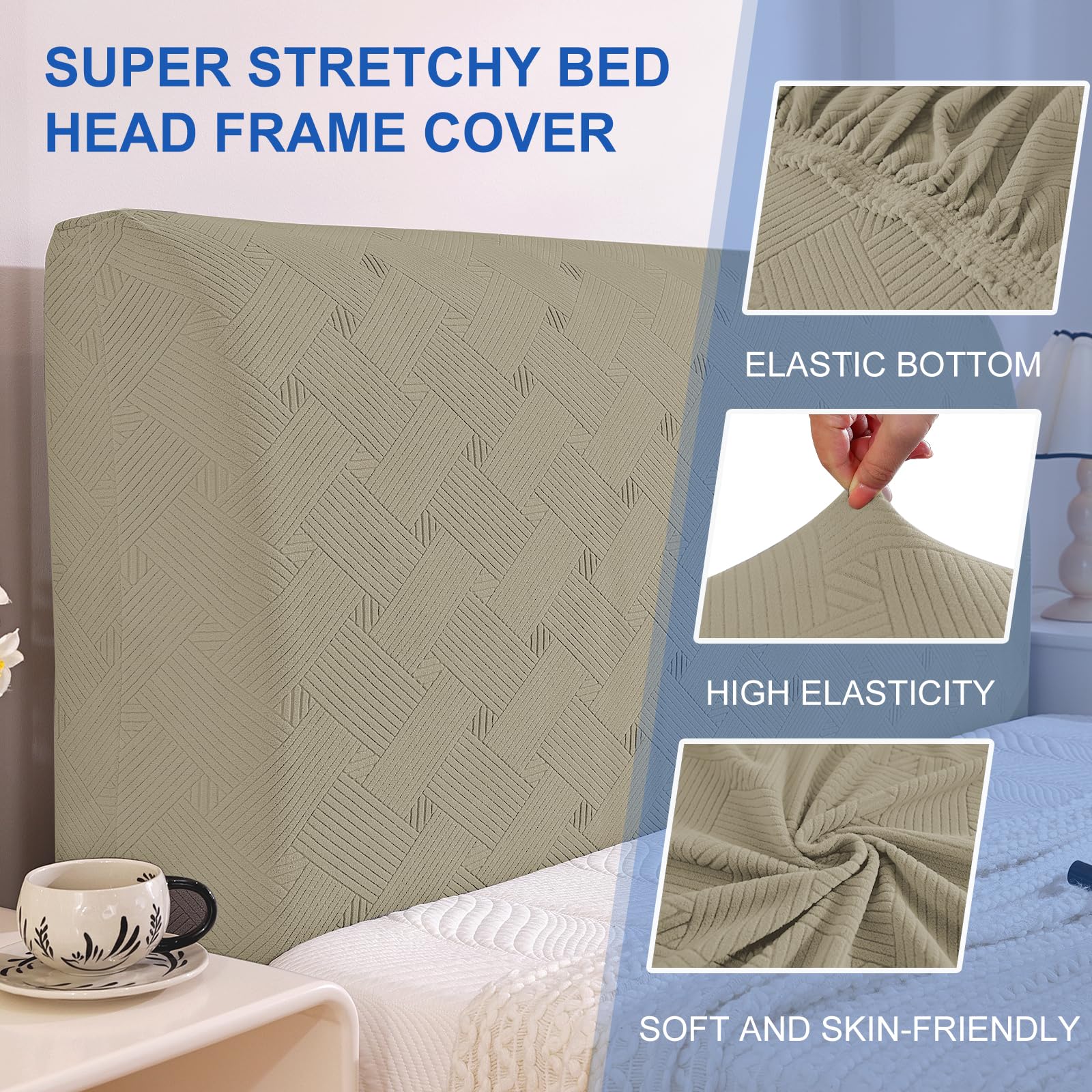 Ystyle Pokrowiec Na Zagłówek Łóżka, Odporny Na Kurz Headboard Slipcover, Rozciągliwy Pyłoszczelny Pokrowiec Ochronny Do Sypialni, Ochrona Pleców Do Deski Rozdzielczej (150CM, Khaki)