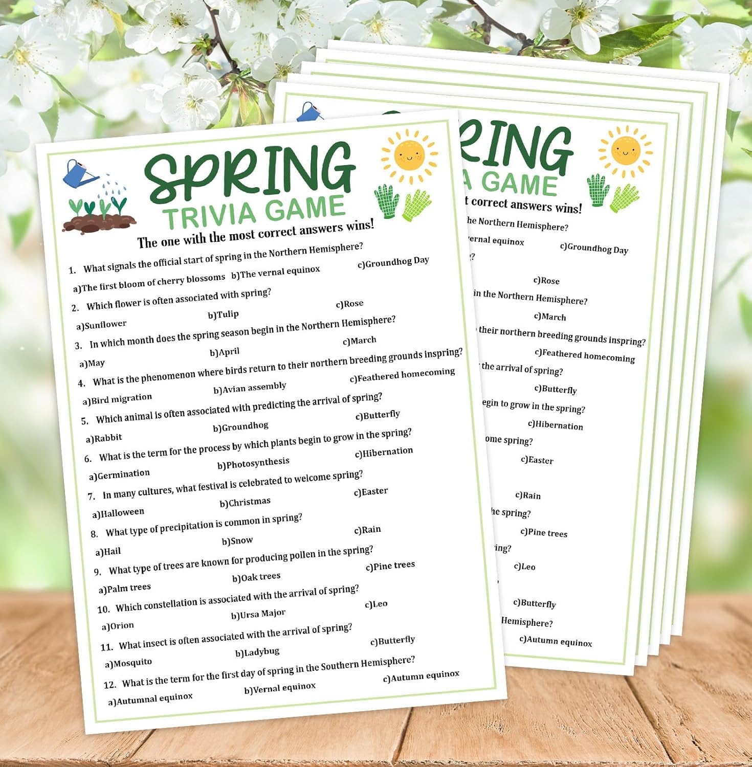 Spring Games - Spring Trivia Game Ice Breaker Card for Family Party - Easter Games for Adults Party Supplies -25 Pcs -A03