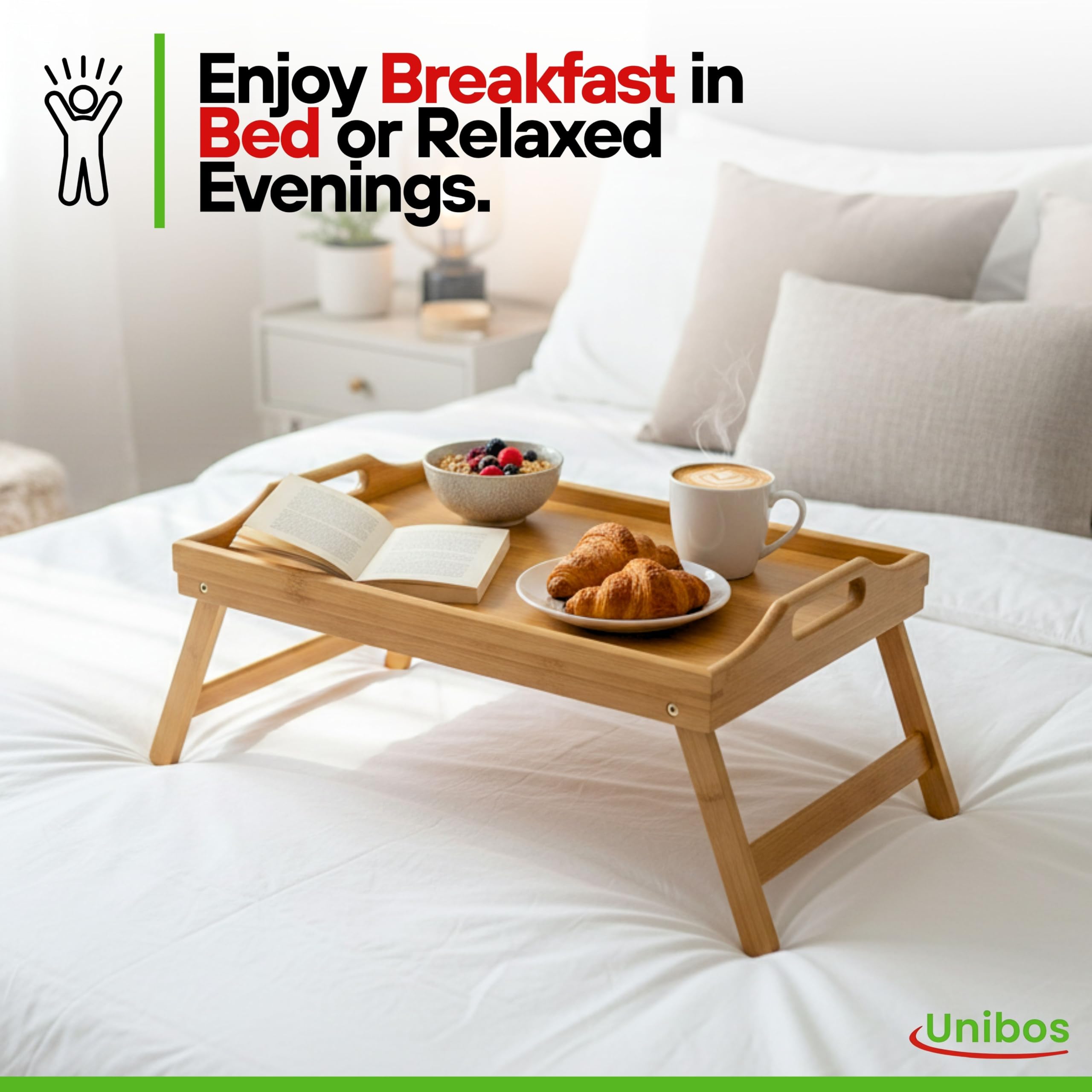Vassoio Da Letto Pieghevole In Bambù, Multiuso Per Colazione, Laptop, Snack E Scrivania Da Divano (52x23,6x17,5 Cm)