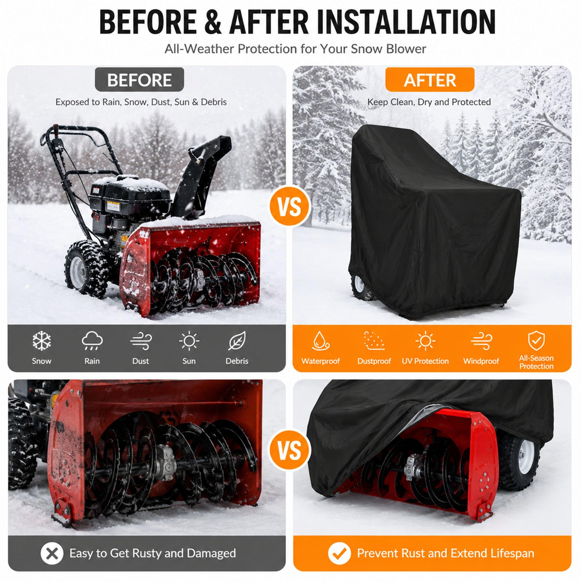 Funda Quitanieves para Honda HSS1380 420D Impermeable Cubierta Protectora con Revestimiento Plateado Resistente a Rayos UV Climáticas