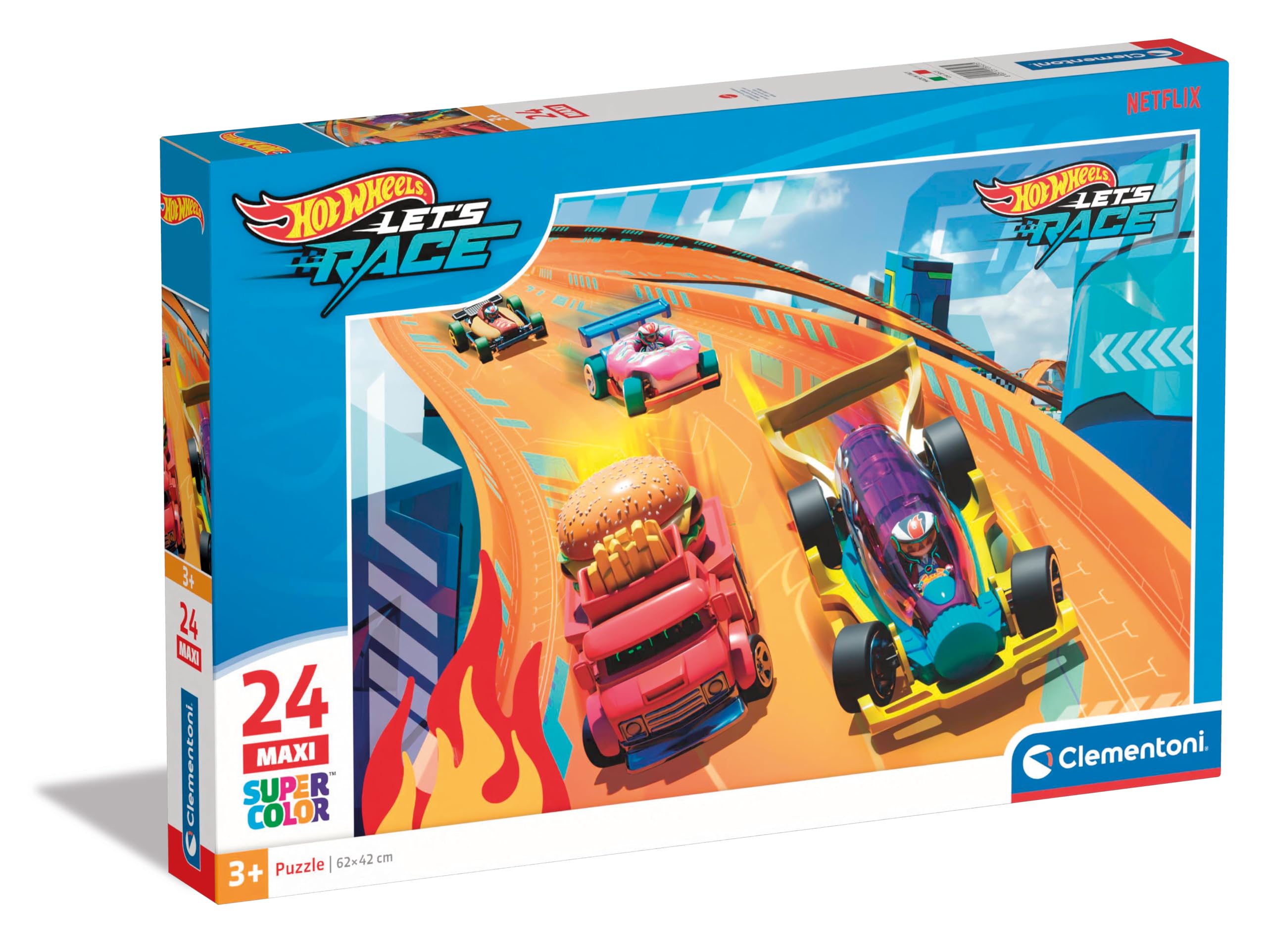 Hotwheels 24 Maxi Pieces - Supercolor Puzzle For Children 3-5 Years, Cartoon Cars, 1 Jigsaws Puzzle, Made In Italy, 28523