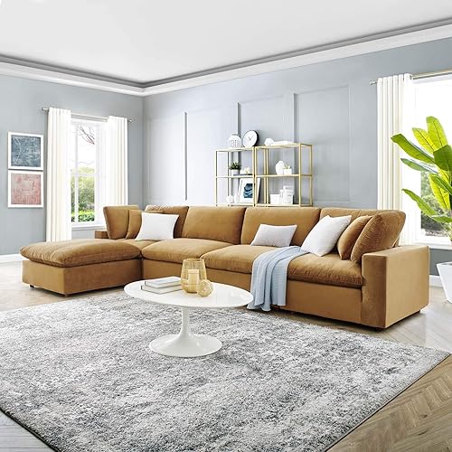 Modway Commix Sofá seccional de 5 piezas de terciopelo de alto rendimiento relleno de plumón en coñac disponible en Yaxa Peru