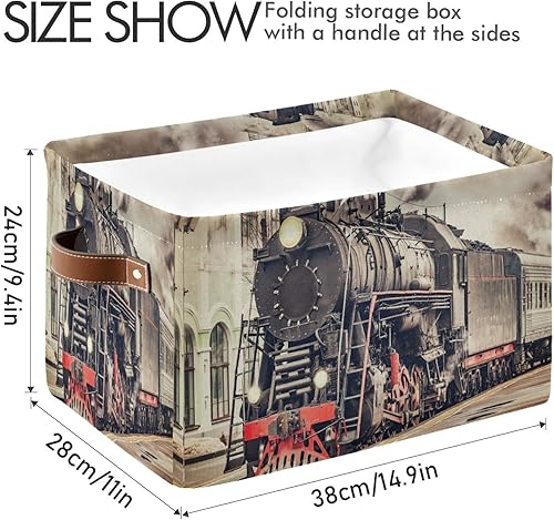 Miniatura 4 de AUUXVA Cesta de almacenamiento vintage Express Steam Train Cube Box Durable Canvas plegable Toy Basket Organizador con asas para estantería