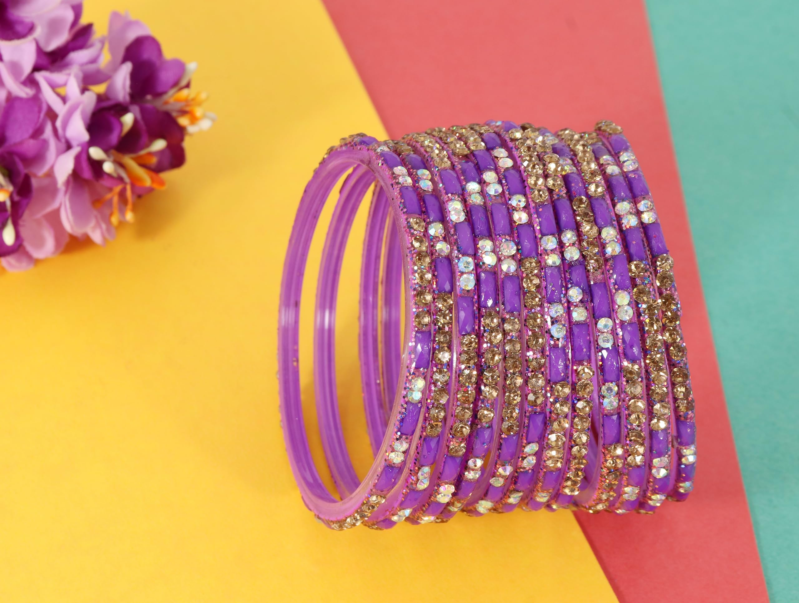 Purple Stone Glass Bangles Kaanch ki Choodiyan