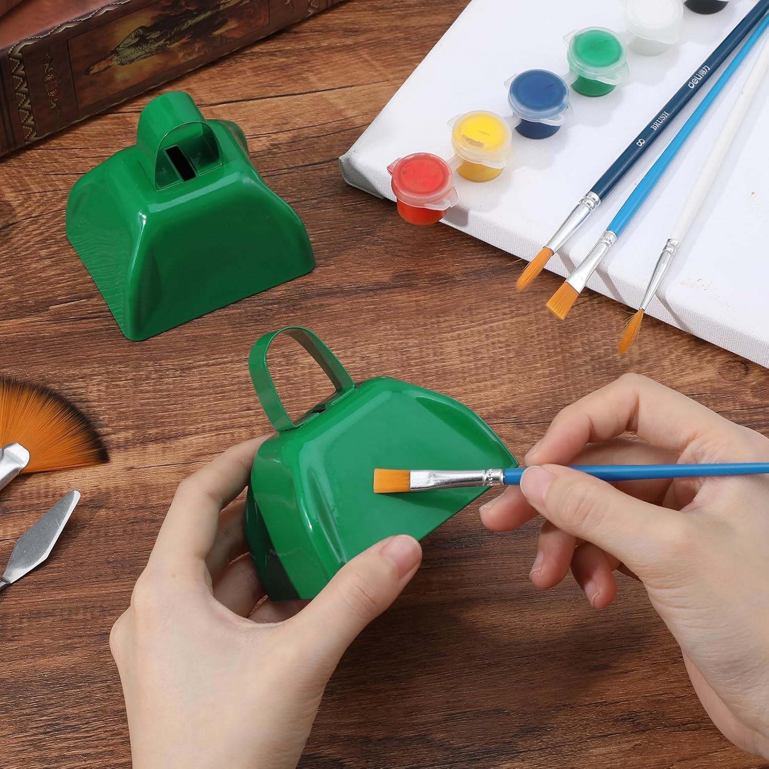 24 Pcs Metal Cowbells, 3 Inch, Green Cow Bells for Sporting Events, Cheering, Spirit, Loud Cow Bell Ideal Hand Percussion Cowbells Noise Makers for Sporting Events, Football Games, and Celebrations
