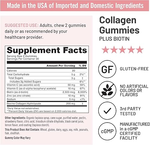 Vista 4 de NatureWise Gomitas de colágeno – Gomitas de colágeno hidrolizadas – Péptidos tipo 1 y 3 para mujeres + biotina, vitamina C, E y zinc