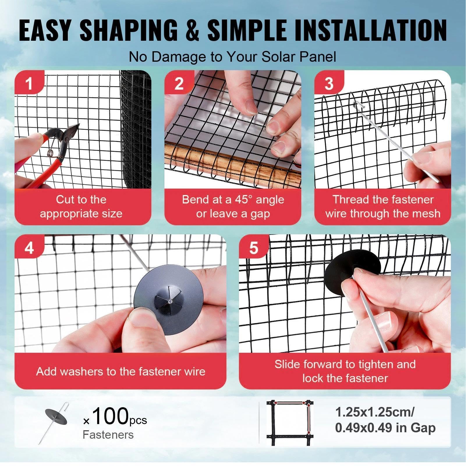 Rete anti piccioni per fotovoltaico 20 cm x 30 m kit protezione pannelli solaris con 100 ganci installazione senza fori anti uccellis 1 mm Diametro del filo