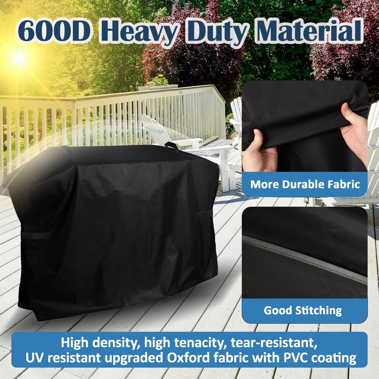 Grill Cover for Blackstone 28 inch Griddle with Hood, for Blackstone 2 Burner Griddle, Air Vent, Straps for Windproof, 600D Heavy Duty Waterproof Rip-Proof Outdoor Grill Cover