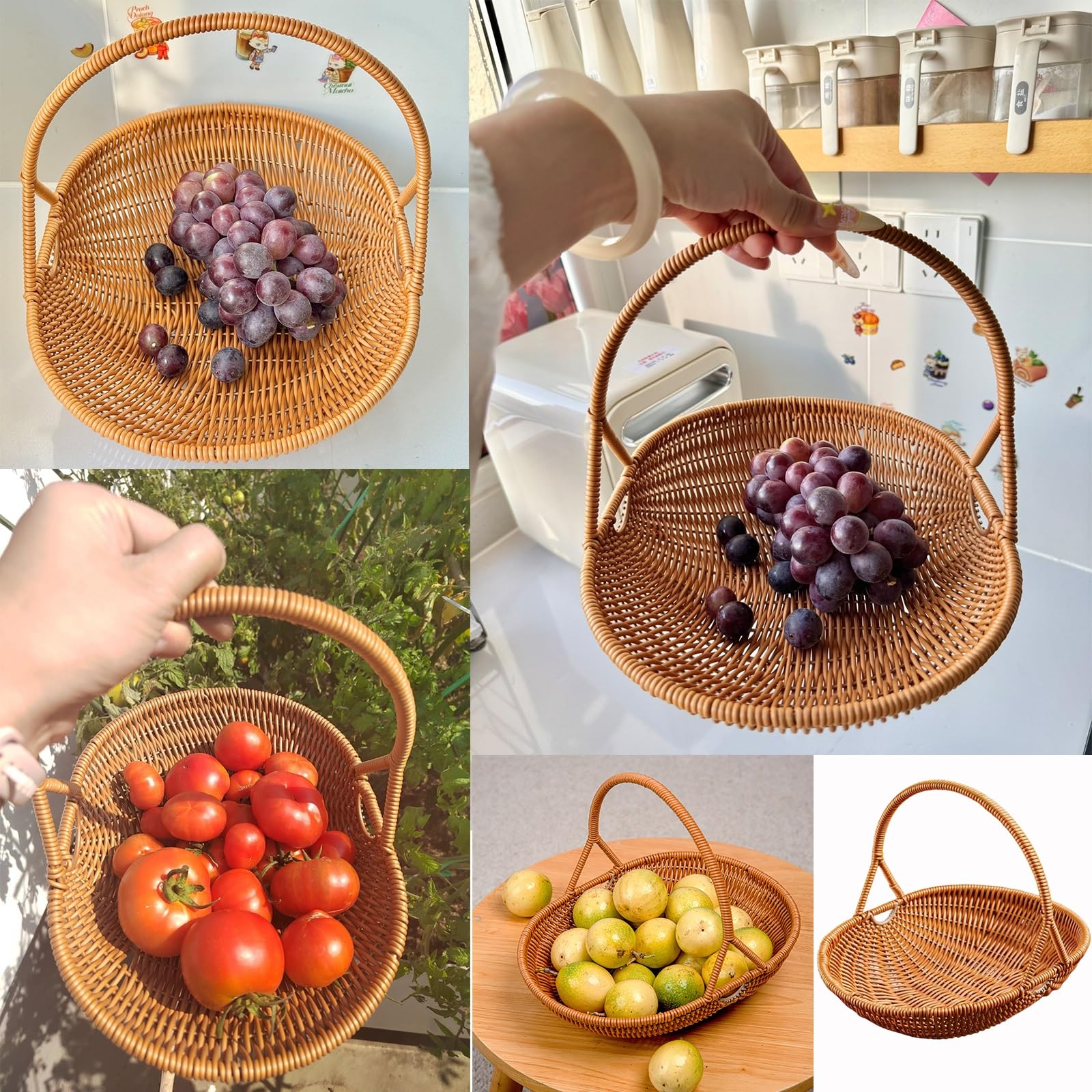 Geflochtener Korb aus PP-Kunststoff, Picknickkorb, Erntekorb für den Außenbereich zum Sammeln von Gemüse, multifunktionaler Aufbewahrungskorb für Obst und diverse Gegenstände(Set(S＋m＋l))