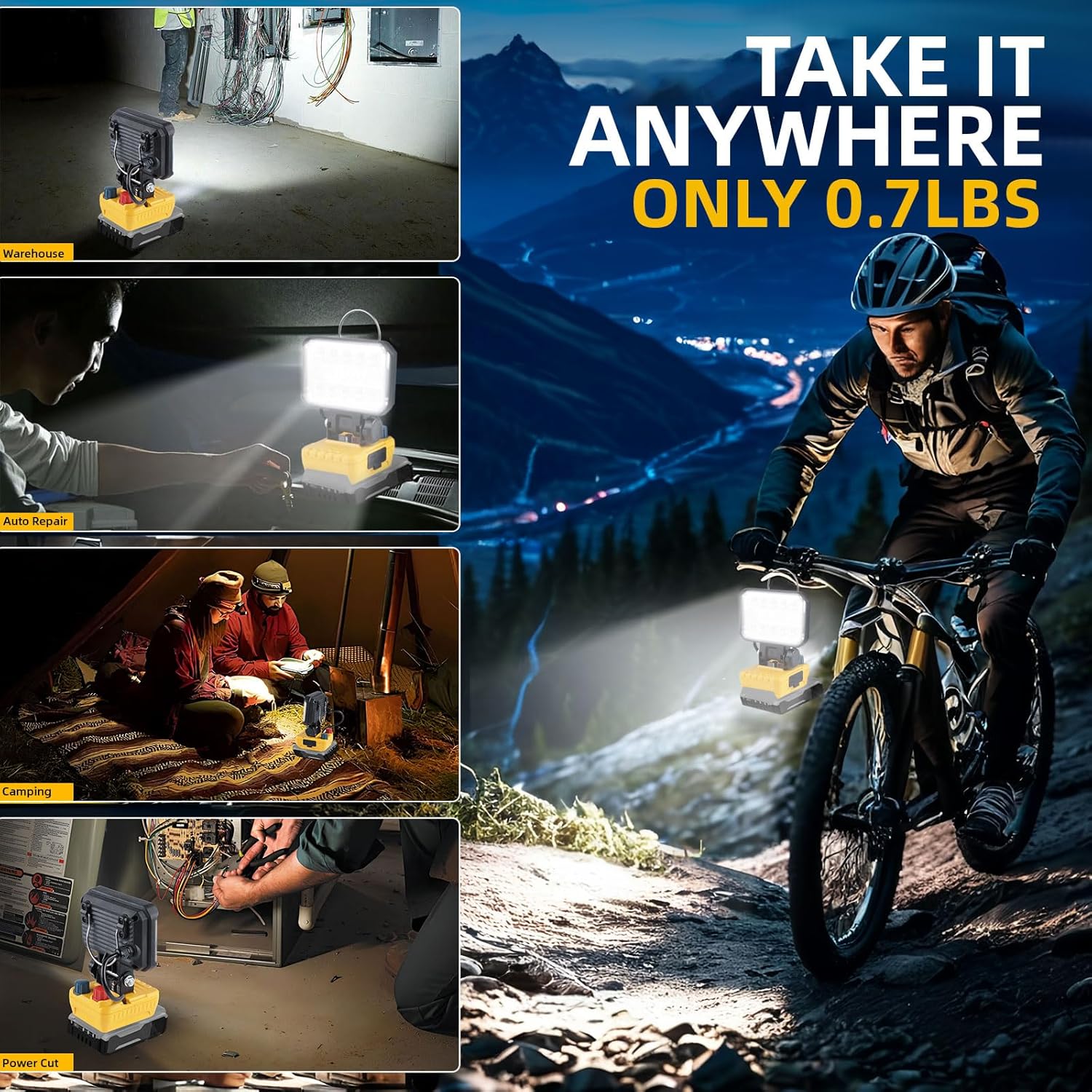 LED Work Light for Dewalt 20v Battery, 90W Max 5400LM Flashlight, Portable Flood Battery Light with USB and Type C Charging Port, 3000-6000K Stepless Dimming for Mechanic,Job Site Lighting