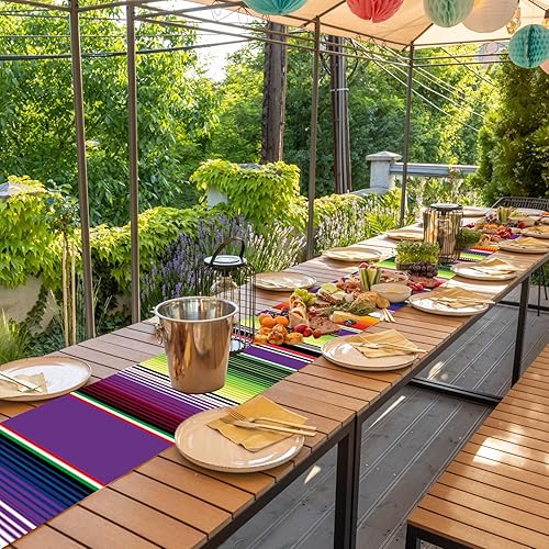Miniatura 8 de Preboun 6 piezas de camino de mesa mexicano desechable de plástico mexicano Serape de 14 x 108 pulgadas, decoración de fiesta temática mexicana,
