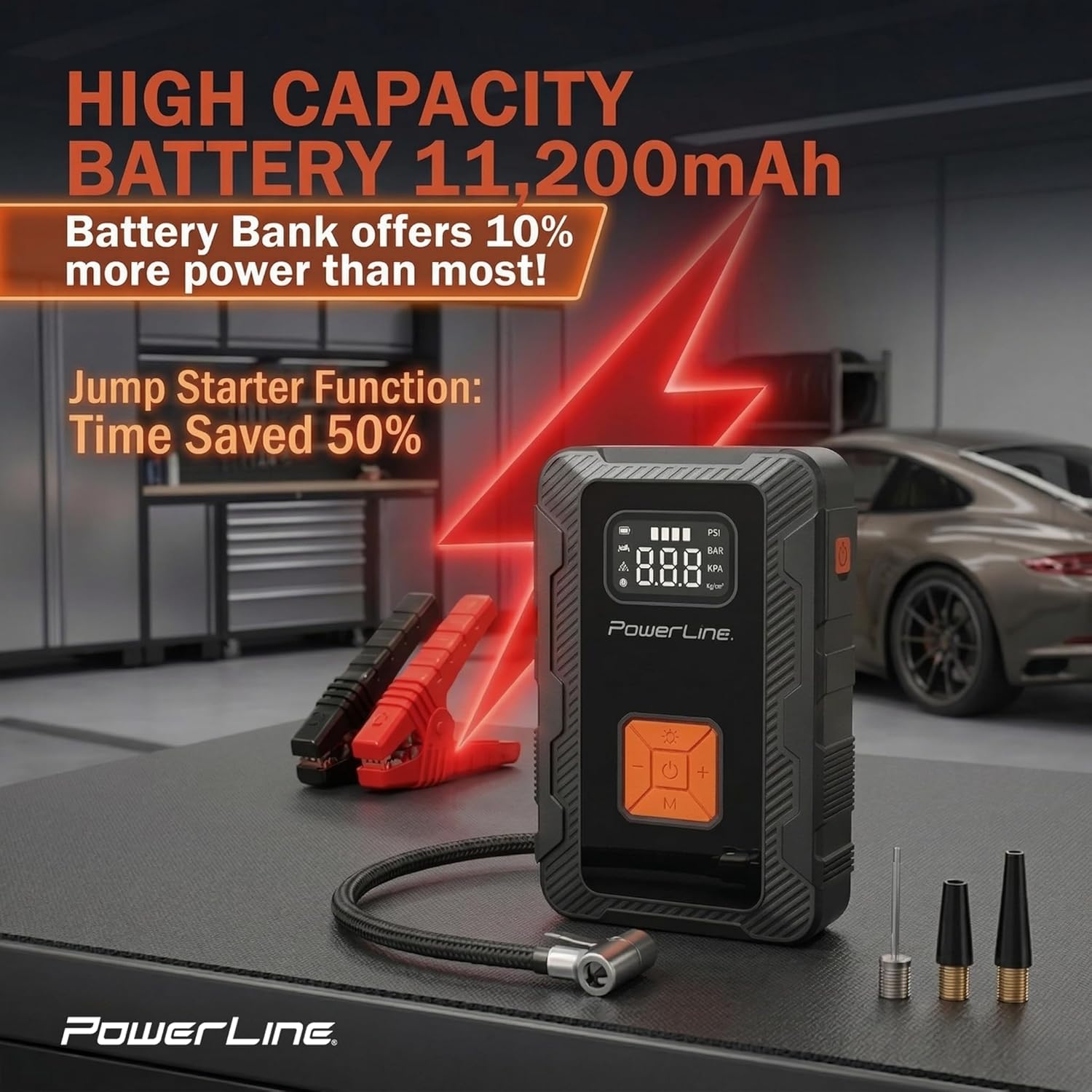 4-in-1 Car Jump Starter 3000A, Air Compressor 160 PSI Tire Inflator, PD45W Fast Charger, 20000 mAh Battery Bank, 12V Jump Box & Smart Jumper Cables for 8L Gas & 8L Diesel, 4-Mode LED Light, Portable