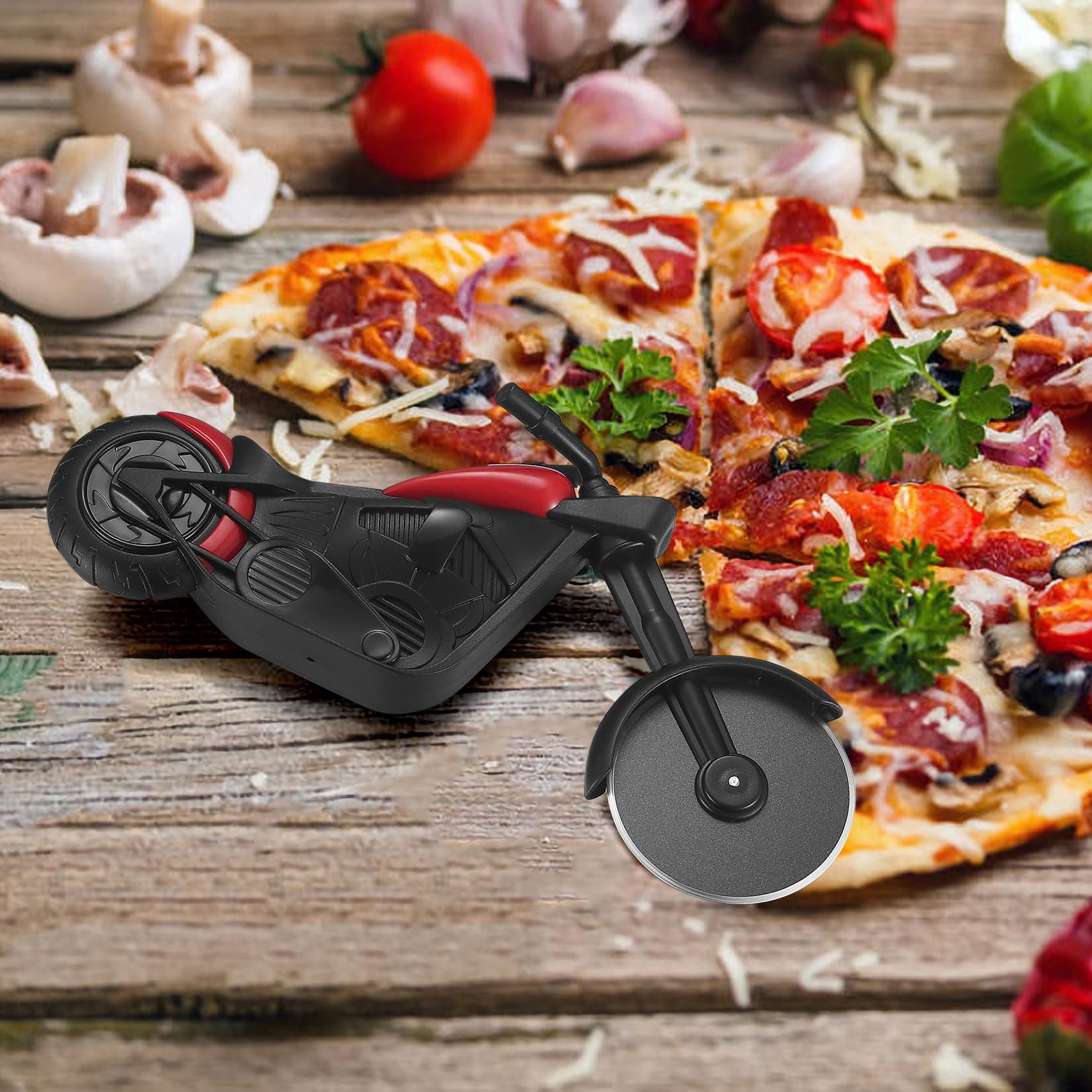 Motocykl Pizzaschneider, Nóż do Pizzy ze Stali Nierdzewnej, Dwukołowy, Nowość, Motocykl Pizzarad, Cięcie Ciasta, Rolka do Pizzy z Stojakiem, Powłoka Nieprzywierająca, Akcesoria Kuchenne, Narzędzia