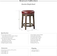 Vista 3 de Lexicon Kenmare Taburete giratorio de altura de mostrador (juego de 2), 24" SH, rojo