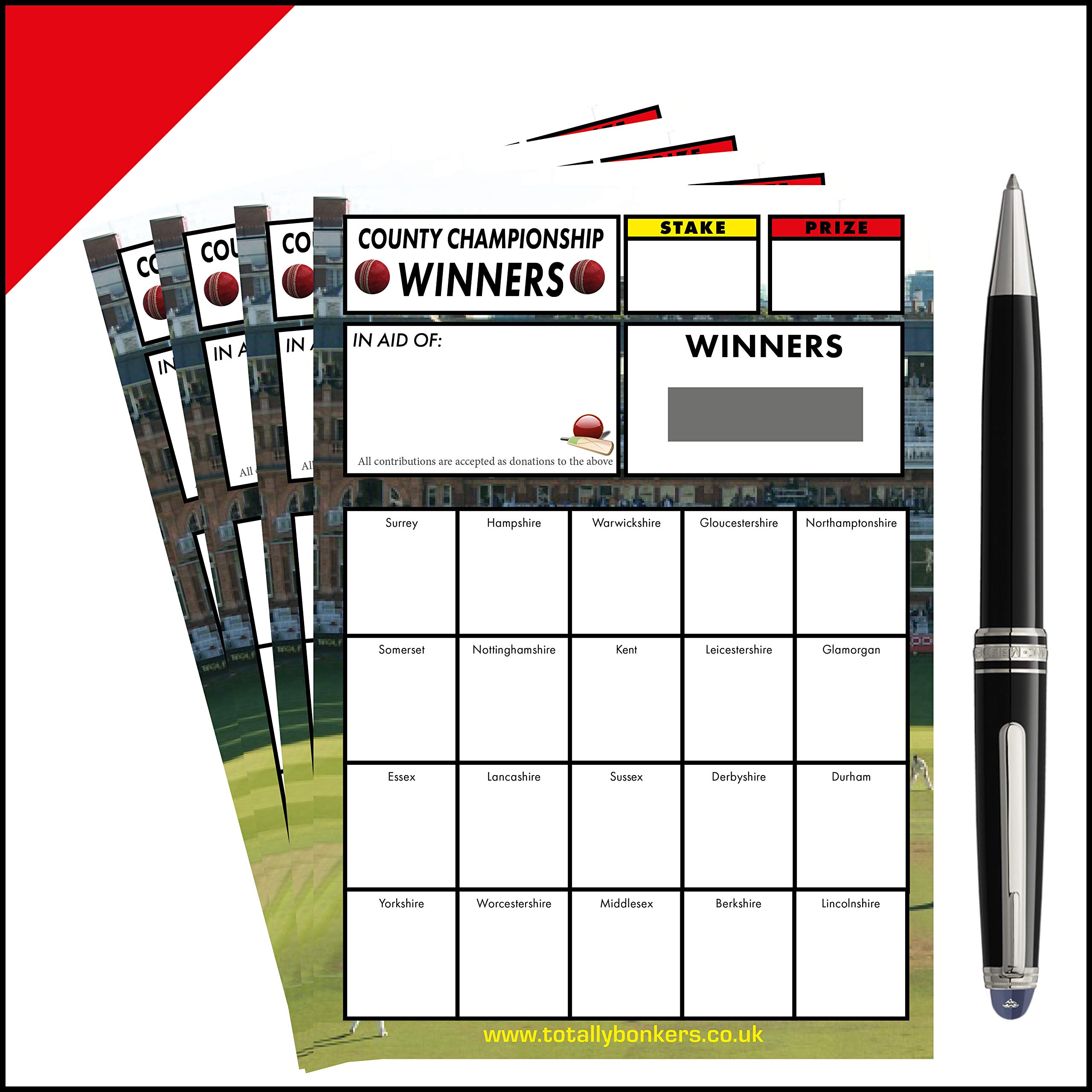 Cricket County Championship Fundraising/Charity Scratch Card (20 Teams) - 10 Pack