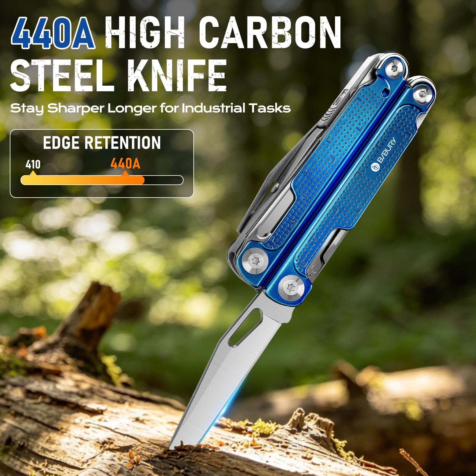 BIBURY Multitool Tang BI2049BL z niebieskim tytanowym uchwytem, wielofunkcyjne narzędzie EDC z wymiennym narzędziem do cięcia drutu, nożycami pełnowymiarowymi i zestawem wkrętaków, trwałe narzędzie