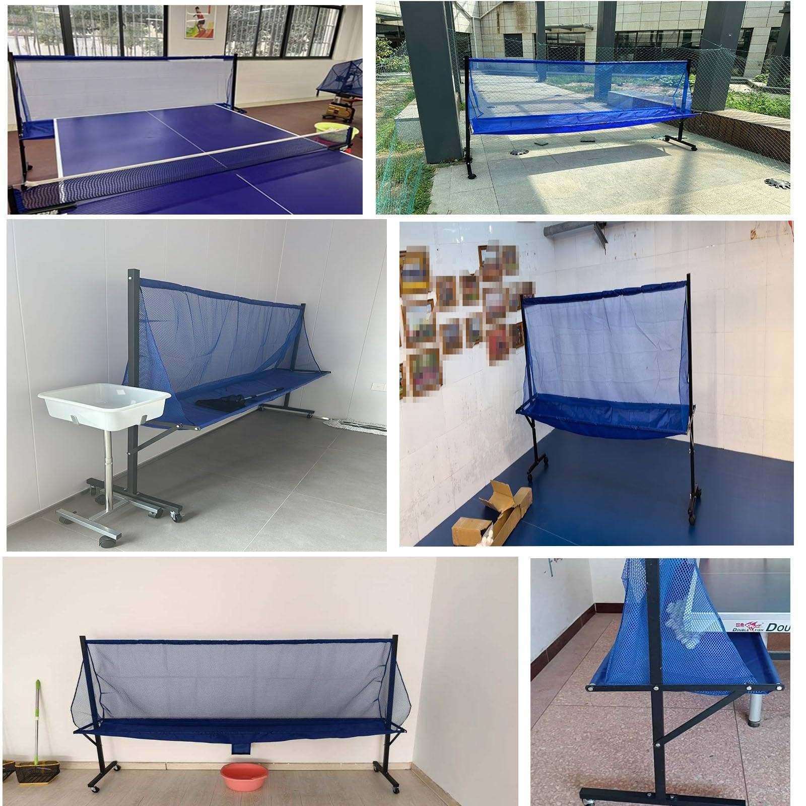 Rete di cattura palline da ping pong con ruote, rete pratica per tavoli da ping pong e robot, sistema di fissaggio e raccolta facile