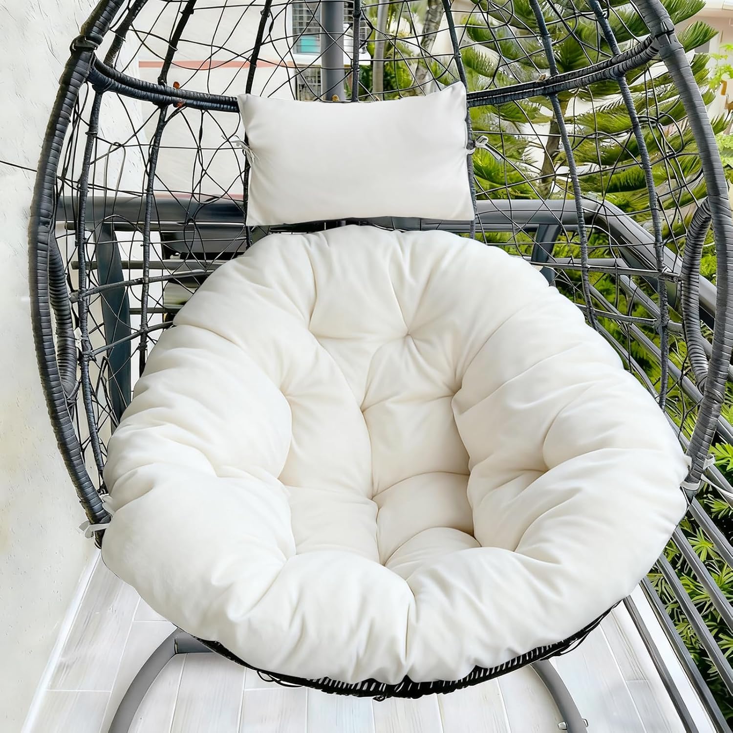 Outdoor Egg Chair Cushion, Waterproof Hanging Chair Cushion with Headrest Pillow, Egg Chair Replacement Cushion for Patio Furniture, U-Shaped Eggs Swing Cushion for Basket Chairs, Green