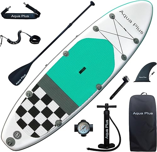 Miniatura 1 de Aqua Plus SUP inflable de 6 pulgadas de grosor para todos los niveles de habilidad, tabla de remo de pie, remo, bomba de doble acción, mochila de
