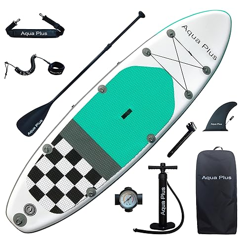 Aqua Plus 6inches Thick Inflatable SUP for All Skill Levels Stand Up Paddle Board,Paddle,Double Action Pump,ISUP Travel Backpack, Leash,Shoulder Strap,Youth,Adult Inflatable Paddle Board - 10'6"x33"x6" Chess