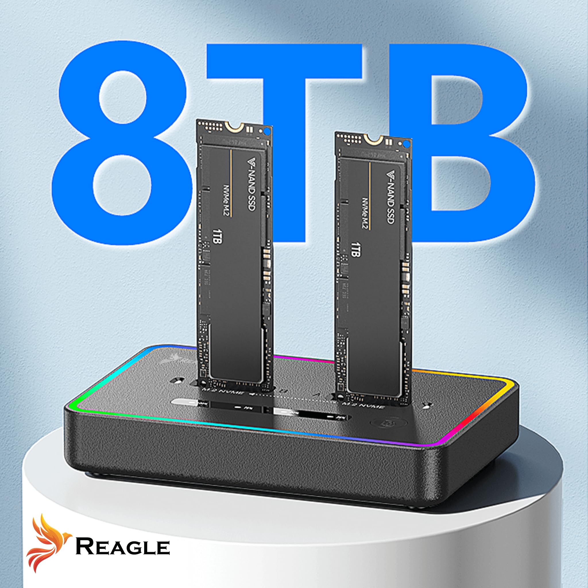 Reagle Stacja dokująca do dysków twardych Pocket Cloning Station NVME PCIe M.2 M Key 2230 / 2242 / 2260 / 2280 USB-C 3.2, 2X 4TB SSD Adpater 20 Gbps