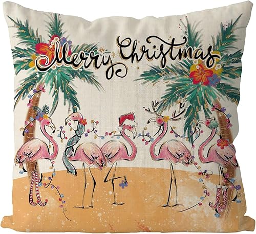 GAGEC Fundas de almohada de Navidad de 16 x 16 pulgadas, fundas de almohada costeras de flamenco, fundas de almohada de Navidad, invierno, GAGEC Fundas de almohada de Navidad de 16 x 16 pulgadas, fundas de almohada costeras de flamenco, fundas de almohada de Navidad, invierno,