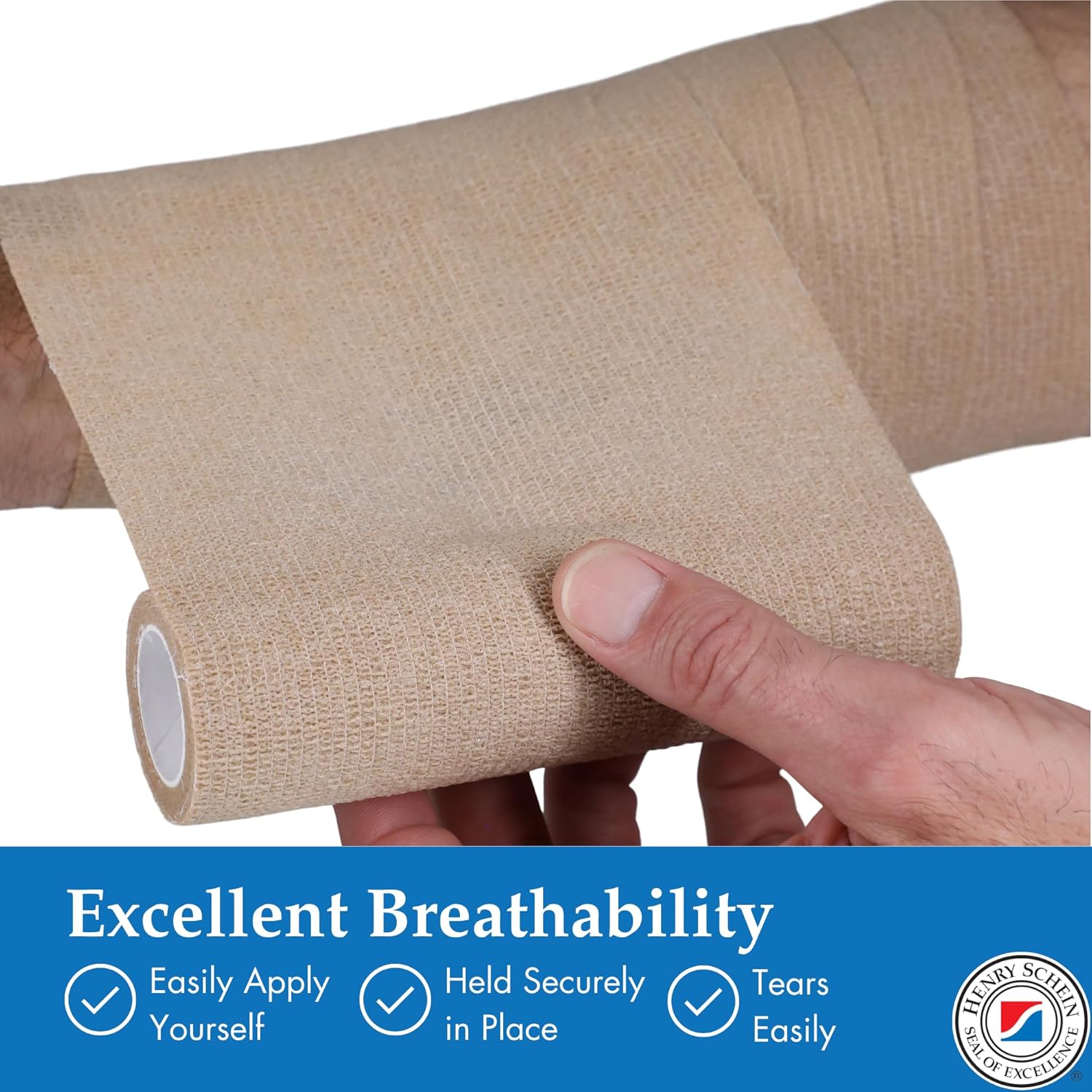 Henry Schein Premium Self-Adherent Bandage – 6" x 5 Yards, Tan – (12 per Box) – Flexible, Non-Woven, Non-Sterile Wrap for Compression & Wound Support
