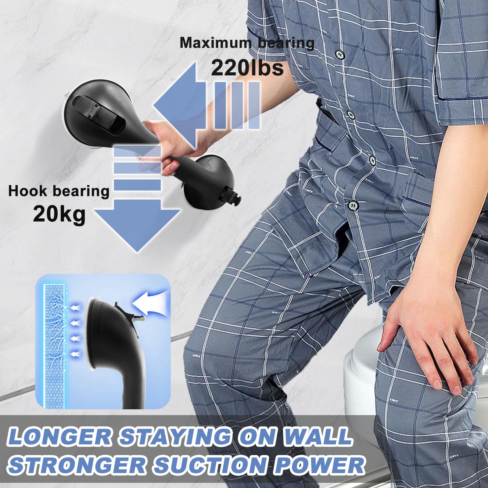 2 Pieza Agarraderas Baño para Mayores, Soporta 100 kg Asidero Ducha, Agarraderas Baño para lesionados, Ancianos, Mujeres Embarazadas(Gancho Soporta 20 kg)