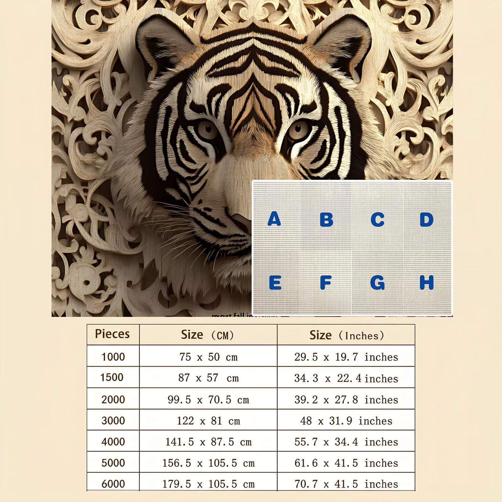 Tigre Intaglio legno Puzzle 4000 Pezzi per Adulti, Puzzle in Legno - Collezione Classica con Poster Incluso - Sfida di Concentrazione e Passatempo Antistress, Gioco per Famiglia, 141 x 87 cm f0-345