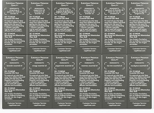 Miniatura 8 de O'linear Juego de 12 aceites esenciales de aromaterapia para difusor y humidificadores, lavanda, menta, eucalipto, árbol de té, romero, naranja y 6