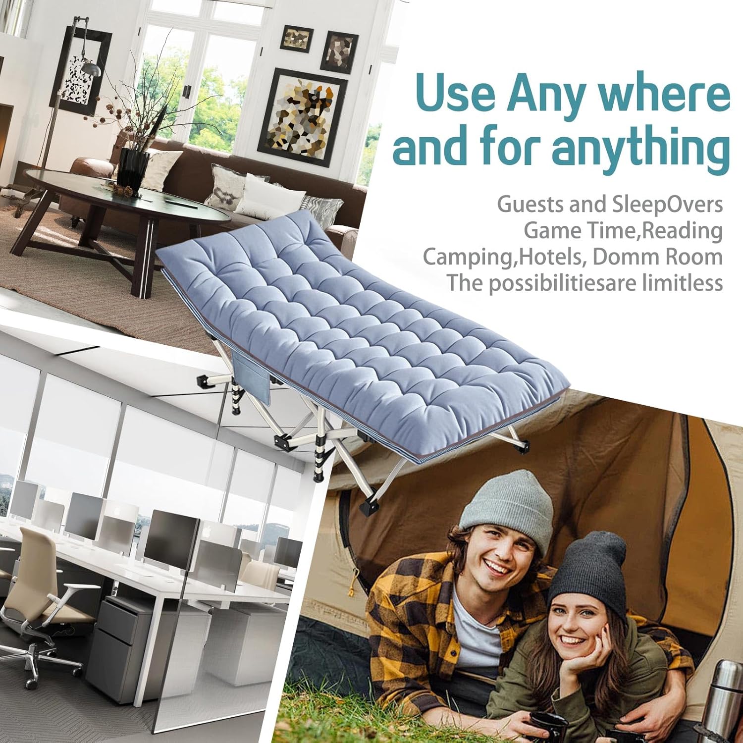 XXL Camping Cots 2 Pack 32In Extra Large Sleeping cots with Comfortable Mattress Oversize Camping Bed for Adults Cots Include Carry Bag for Adults Portable Cot Easy to Set Up Indoor Outdoor Office Nap