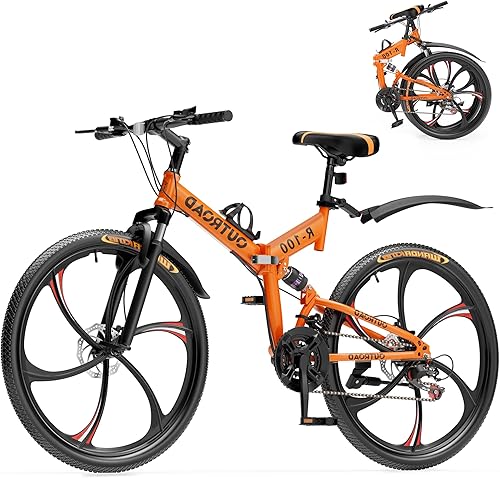 Betterland Bicicleta de montaña de 26 pulgadas, bicicletas plegables de suspensión completa de 21 velocidades, freno de disco dual, marco de acero