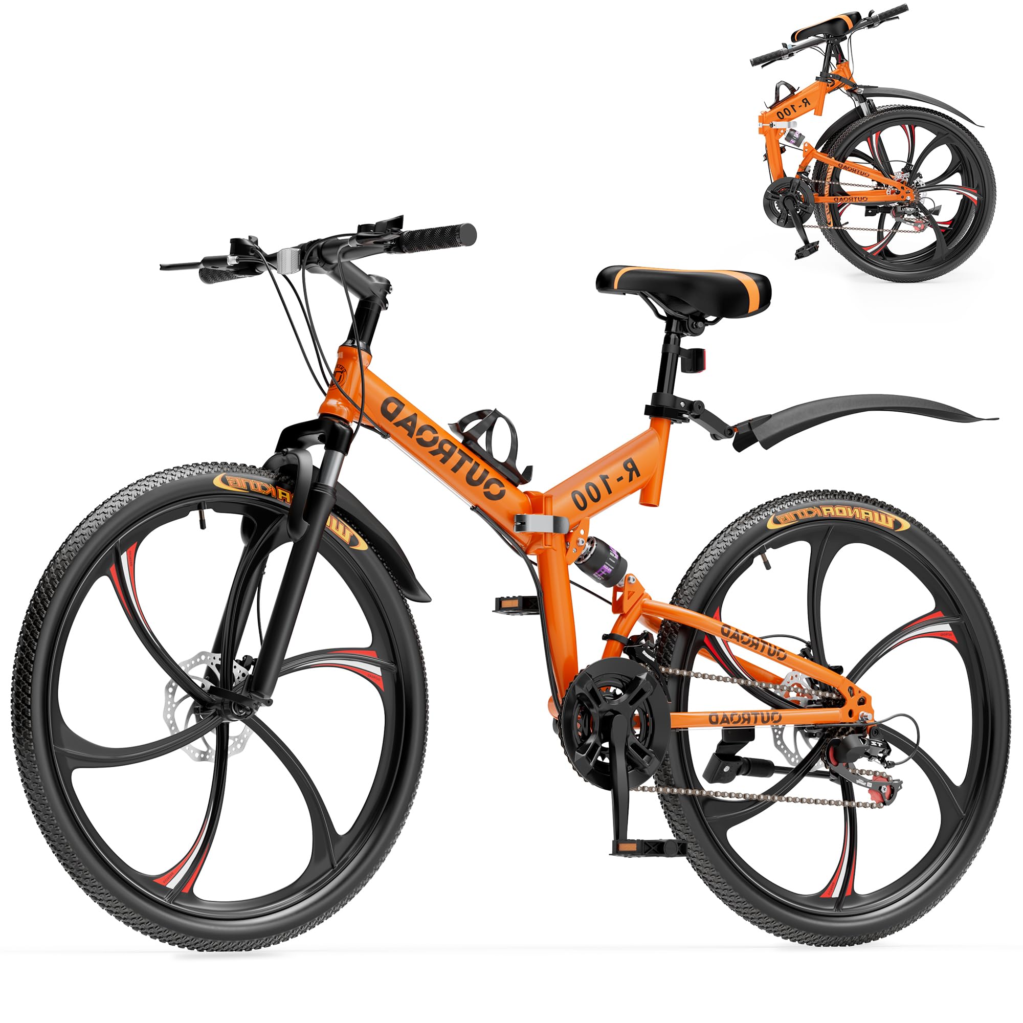 Betterland 26 Inch Mountain Bike, 21 Speeds Full Suspension Folding Bikes, Dual Disc Brake, High Carbon Steel Frame and Non-Slip Quick Release tire Bicycle for Adult