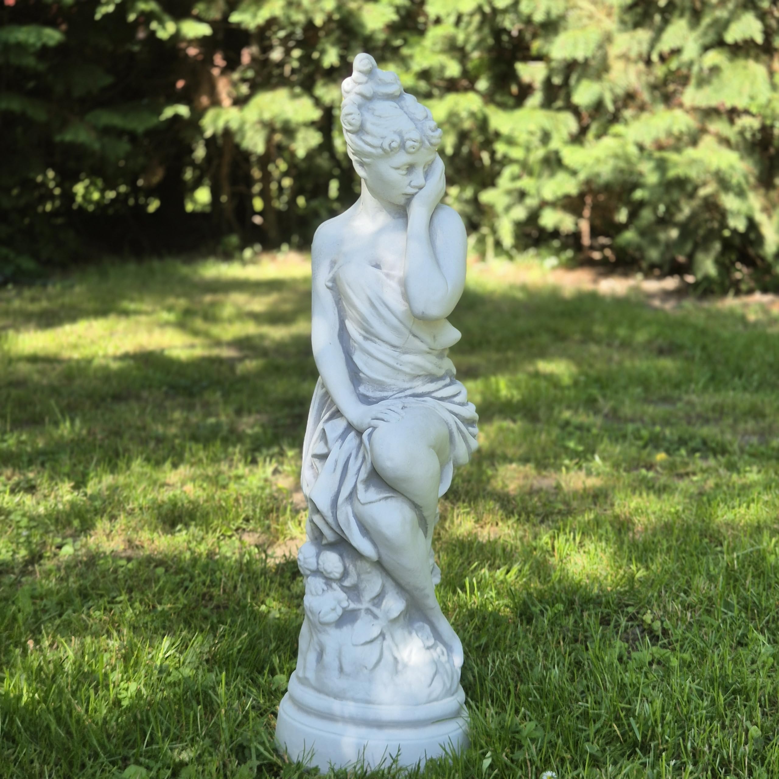 FABRIQ Statue de femme « Héraut du printemps » 66 cm – 18 kg – Sculpture de jardin en pierre – Sculpture de jardin résistante aux intempéries et au gel